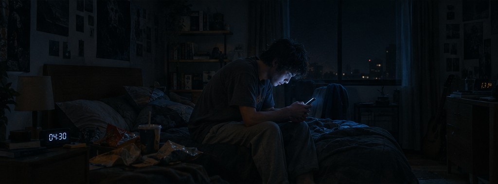 A man still on his phone in bed at 4:30 am